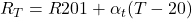 R_T=R20{1+\alpha_t(T-20)}