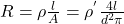 R=\rho \frac{l}{A} = \rho^{'}\frac{4l}{d^2\pi}