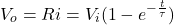 \begin{eqnarray*} V_o=Ri=V_i(1-e^{-\frac{t}{\tau}}) \end{eqnarray*}