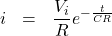 \begin{eqnarray*} i&=&\frac{V_i}{R}e^{-\frac{t}{CR}}\\ \end{eqnarray*}